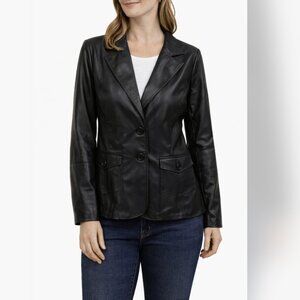 Marcelle Renee Jacket Womens Medium Black Faux Leather Blazer Vegan Lined